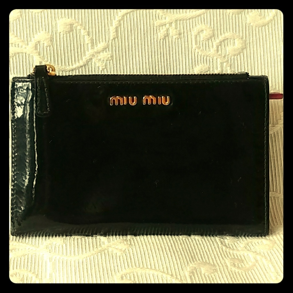 miu miu Ribbon Thri-fold Wallet Enamel leather